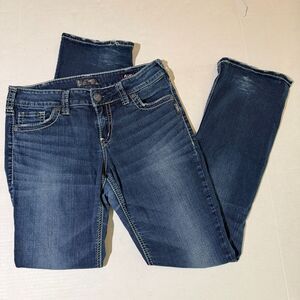 Silver Jeans, Suki Mid-Rise Slim Bootcut, 31 Dark Wash Embellished  Y2k Trashy